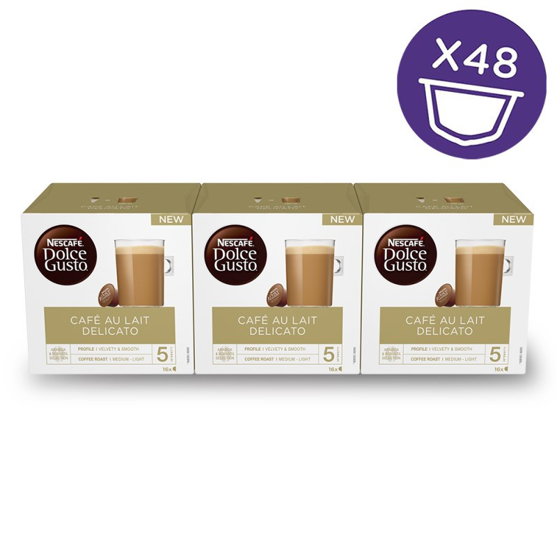 Dolce Gusto Café con leche Delicato 3x16, 48 cápsulas