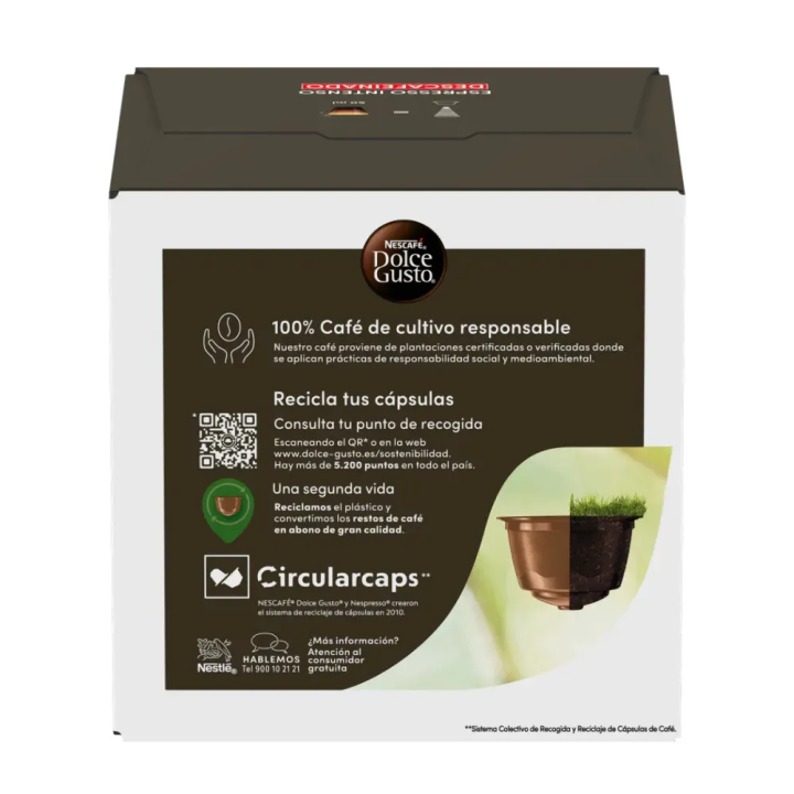 Café Espresso Intenso Descafeinado 16 cápsulas | Dolce Gusto Nescafé