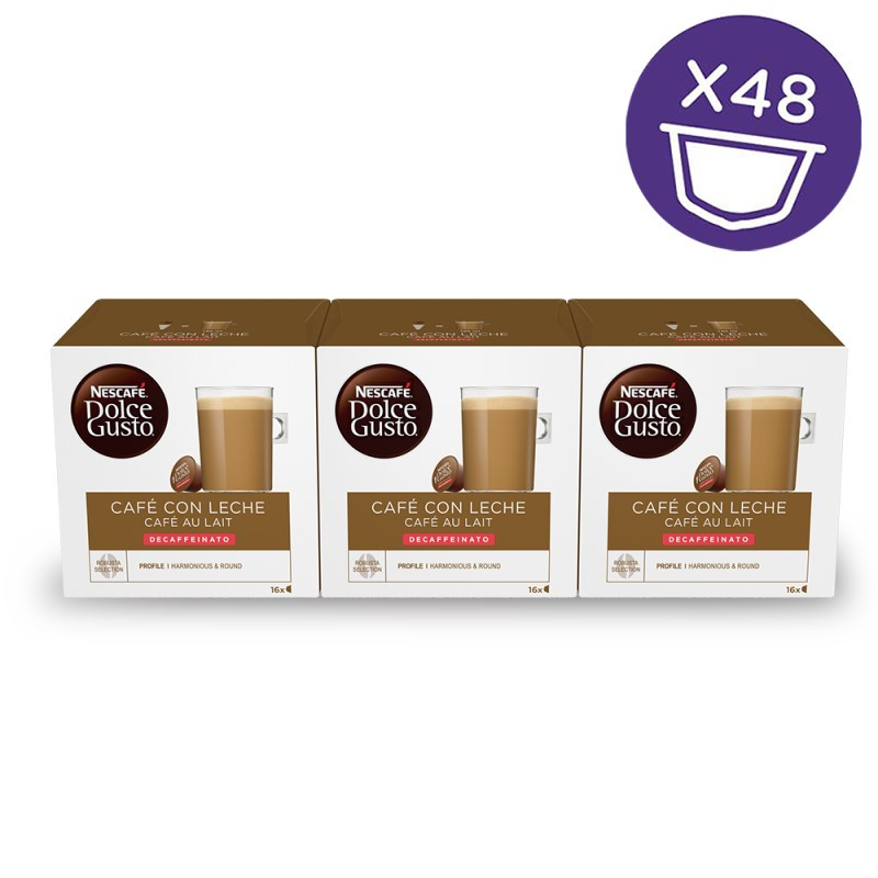 Dolce Gusto Café con Leche Descafeinado 3x16, 48 cápsulas