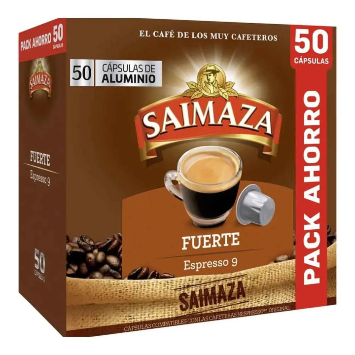 SAIMAZA Café Espresso Fuerte pack ahorro 50 cápsulas compatibles Nespresso