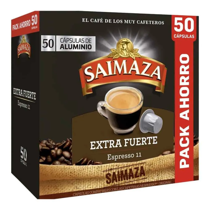 SAIMAZA Café Espresso Extra Fuerte pack ahorro 50 cápsulas compatibles Nespresso