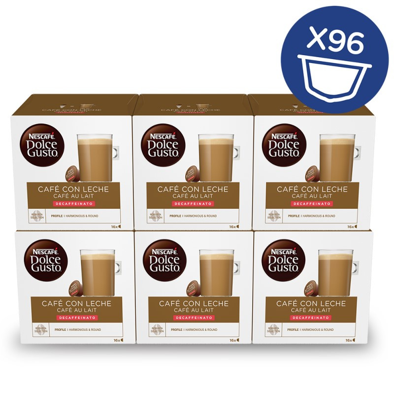 Dolce Gusto Café con Leche Descafeinado 6x16, 96 cápsulas