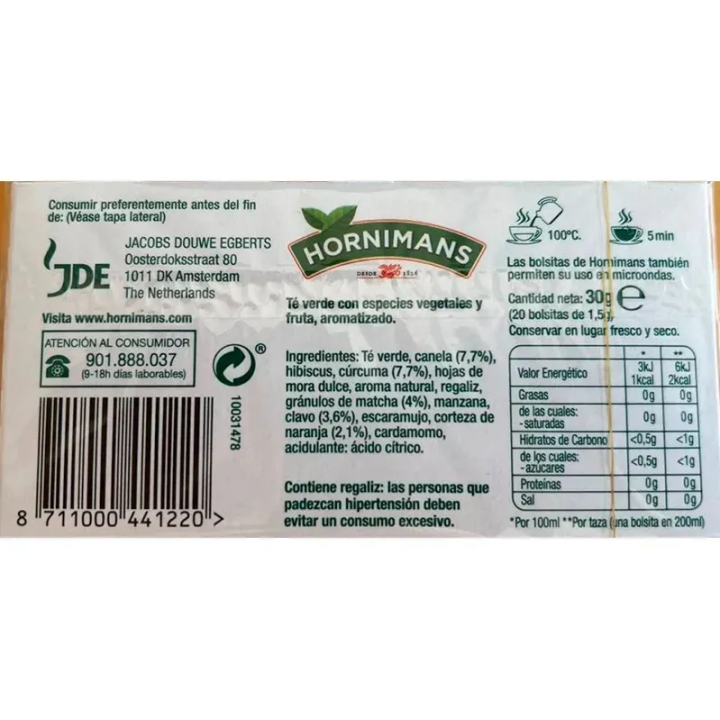 VALOR NUTRICIONAL CÚRCUMA CON TE MATCHA