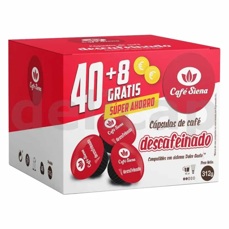 Café Siena Descafeinado 40+8 cápsulas Compatibles Dolce Gusto® Café Siena Descafeinado 40+8 cápsulas Compatibles Dolce Gusto®