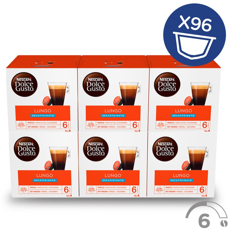 Dolce Gusto Lungo Descafeinado 6x16, 96 cápsulas