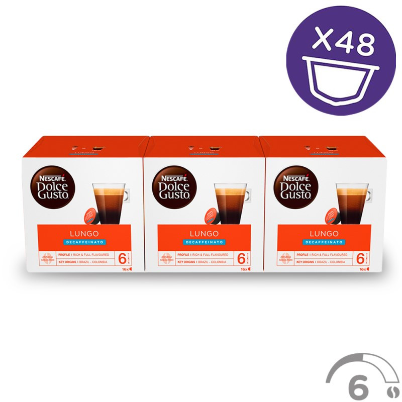 Dolce Gusto Lungo Descafeinado 3x16, 48 cápsulas