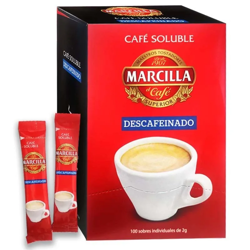 Marcilla soluble descafeinado, 100 sobres de 2 gramos