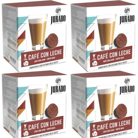 4 cajas Cafe con leche café Jurado , 16 cápsulas para Dolce Gusto