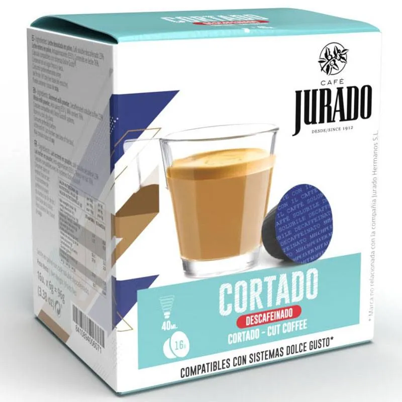 Cortado descafeinado café Jurado, 16 cápsulas compatible Dolce Gusto 8410894006071