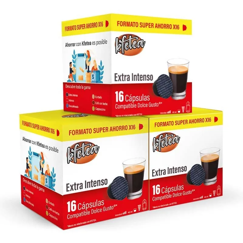 Kfetea Extra Intenso 3 cajas de 16 capsulas compatibles con Dolce Gusto