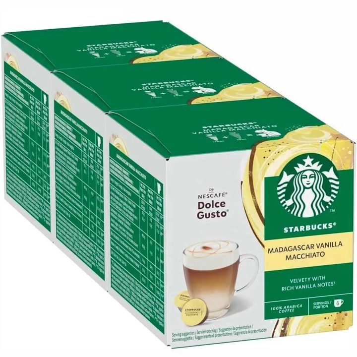 CAJA DE 3 DE Latte Vainilla Madagascar Starbucks, compatible Dolce gusto