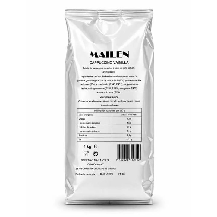 Cappuccino Vainilla Mailen 1kg Soluble Especial Vending