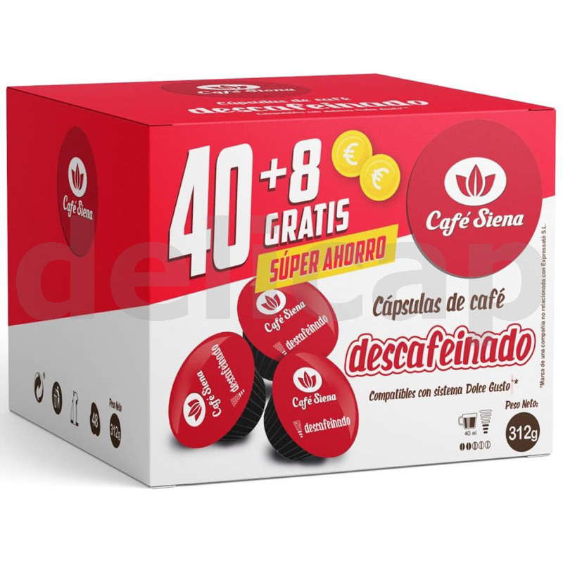 Café Siena Descafeinado 40+8 cápsulas Compatibles Dolce Gusto®