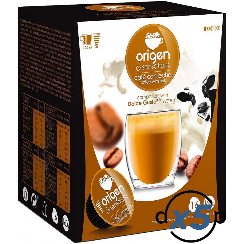 Origen & Sensations Café con Leche 80 Cápsulas Compatibles Dolce Gusto®