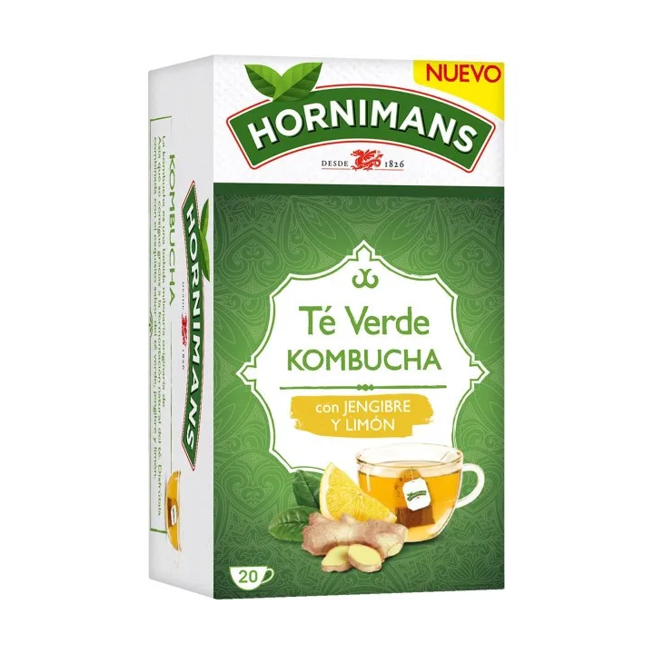 Hornimans Té verde kombucha con jengibre y limón estuche 20 bolsitas