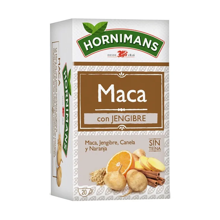 Hornimans Infusión de maca, jengibre, canela y naranja sin teína estuche 20 bolsitas